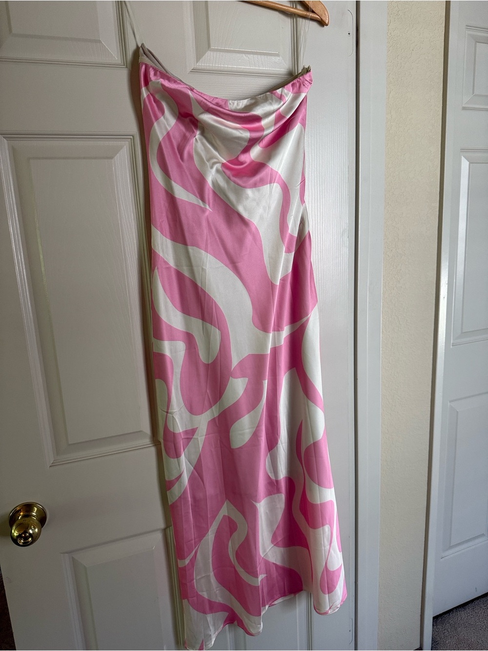 Sleeveless Strapless Pink & White Midi Slip Dress - Picture 2 of 6